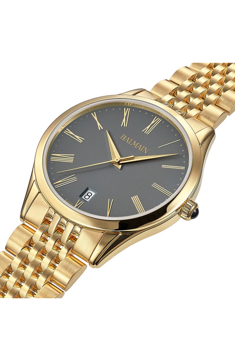 BALMAIN WATCHES Classic R Grey Dial Bracelet Watch, 41mm, Alternate, color, Yellow Gold Pvd Coating