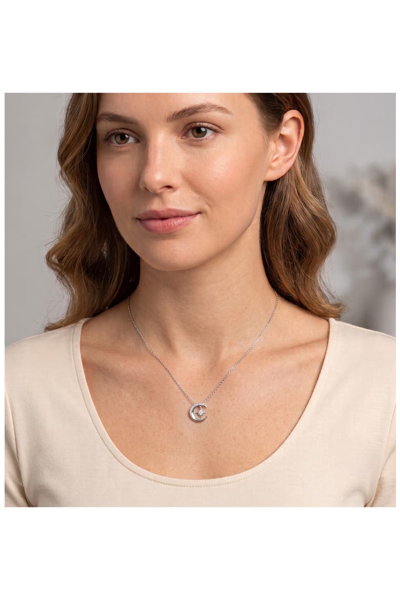 Sterling Silver Cubic Zirconia Moon & Star Pendant Necklace, Alternate, color, SILVER