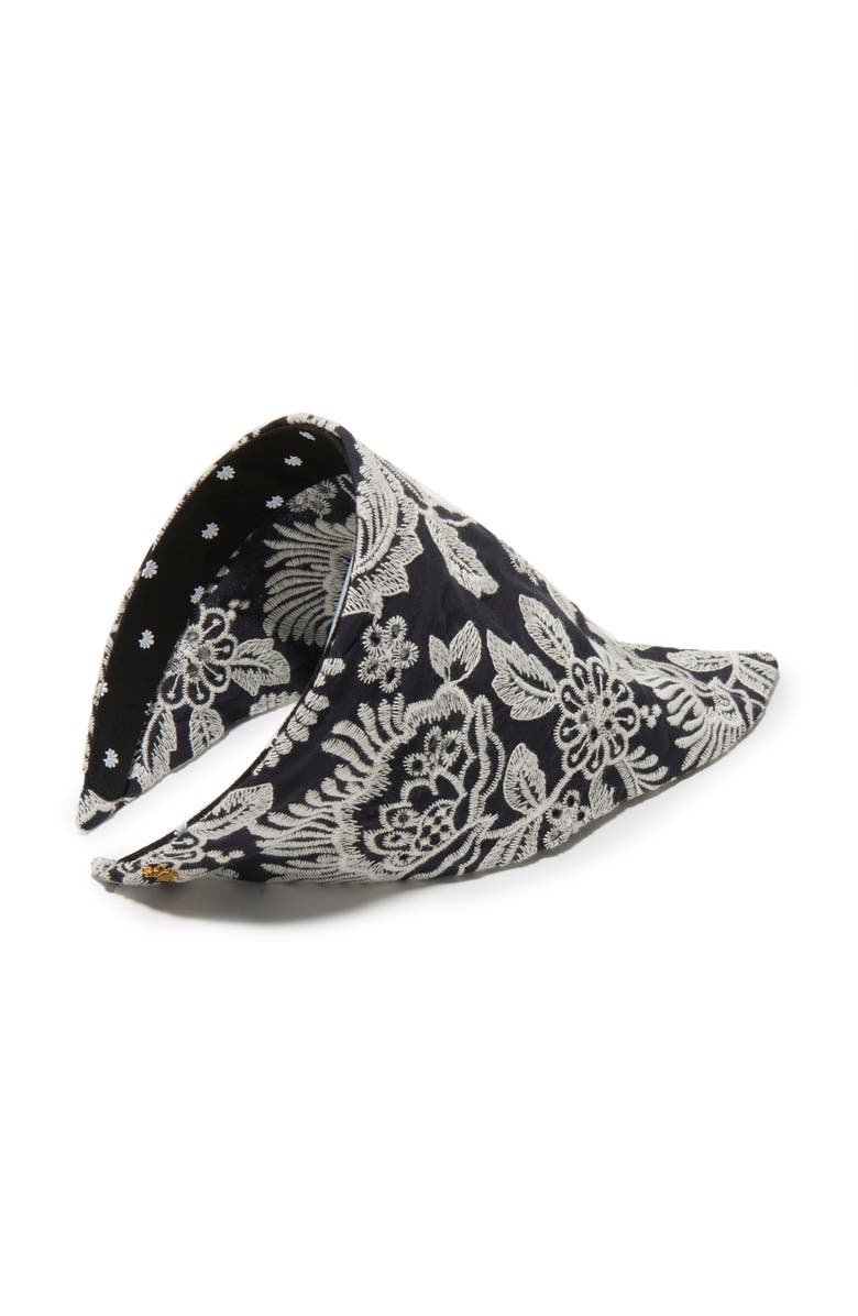 Lele Sadoughi Jackie Embroidered Eyelet Handkerchief Headband, Main, color, Navy Garden 400