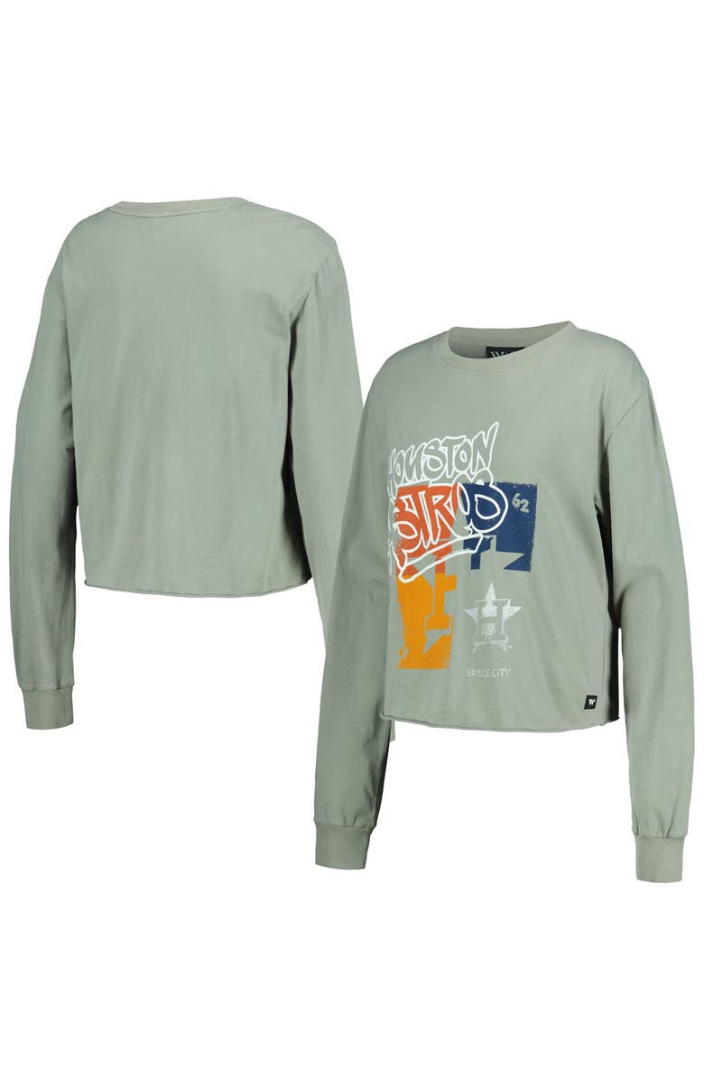 THE WILD COLLECTIVE Women's The Wild Collective Gray Houston Astros Cropped Long Sleeve T-Shirt, Main, color, Gray