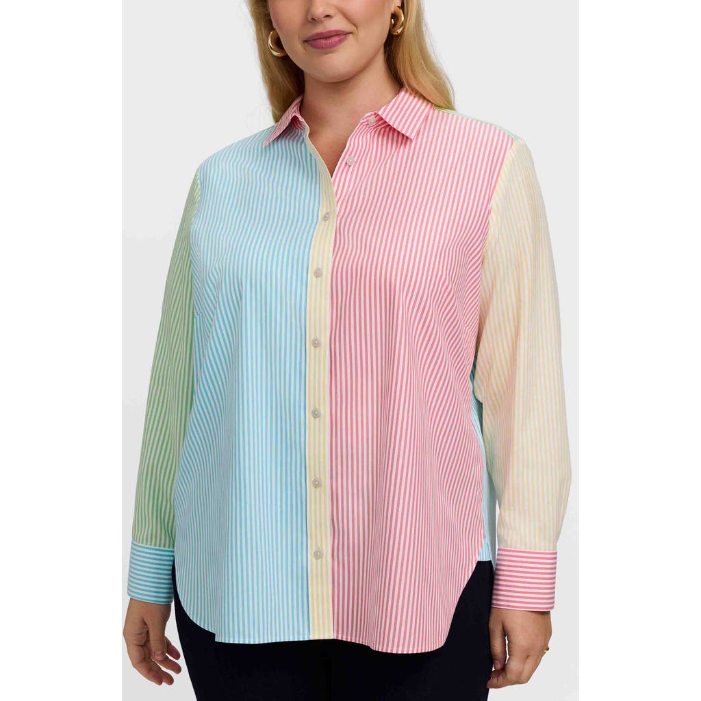 Foxcroft Half Stripe Cotton Button-up Blouse In Multi