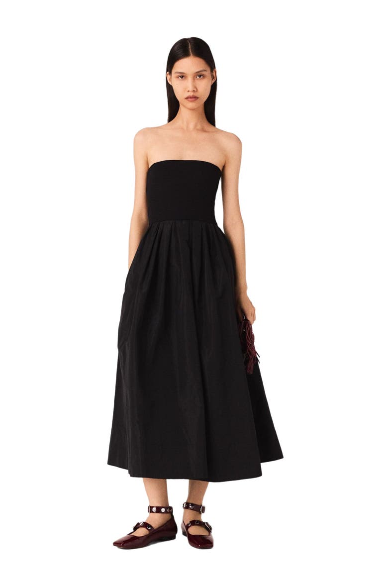Strapless mesh and taffeta dress, Main, color, Black