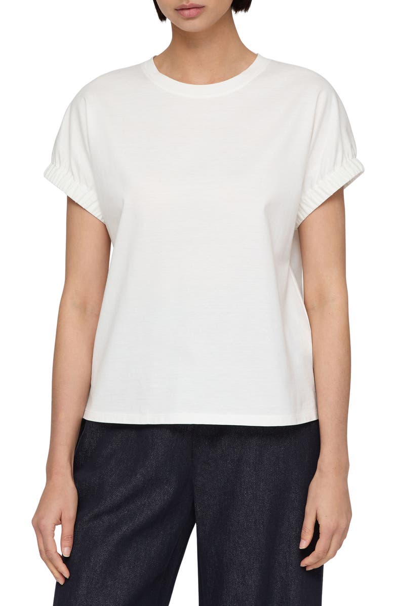 Lafayette 148 New York Gathered Cuff Cotton Jersey T-Shirt, Main, color, White