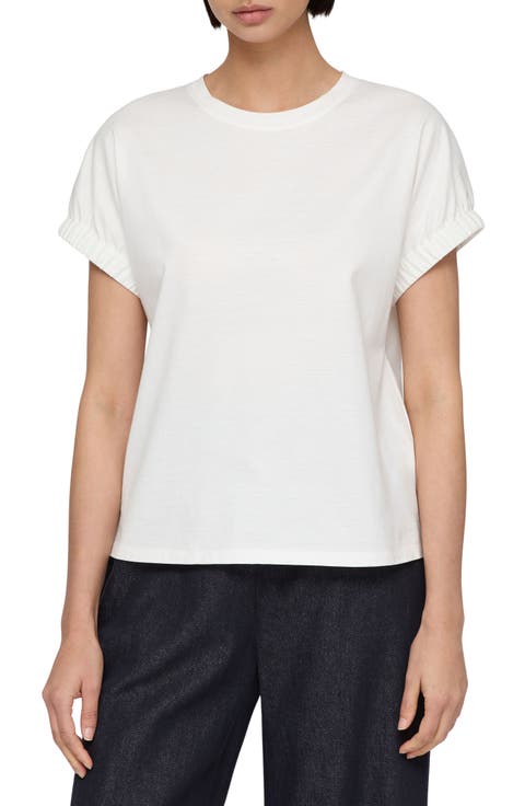 Gathered Cuff Cotton Jersey T-Shirt