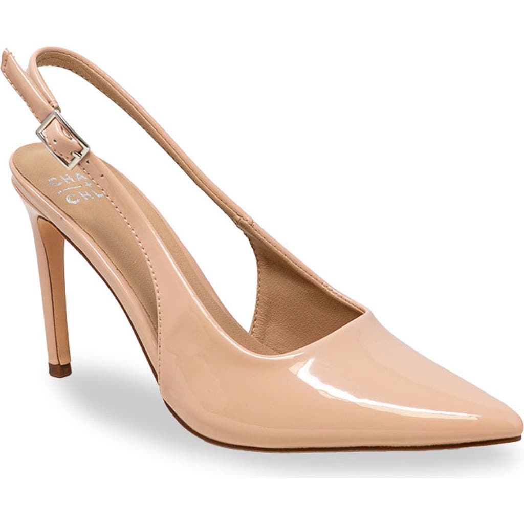 CHASE AND CHLOE Pointed Toe Slingback Pump in Nude Patent at Nordstrom Rack, Size 5.5