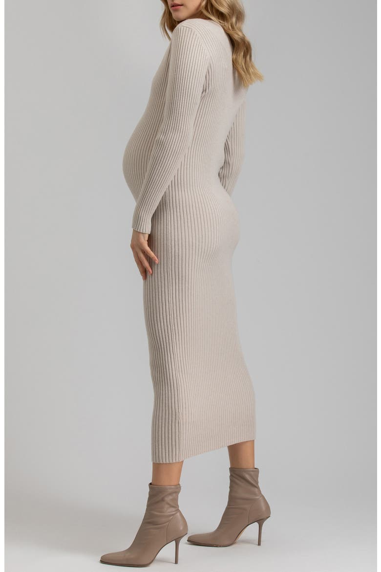 Rib Long Sleeve Maternity Midi Sweater Dress, Alternate, color, LIGHT BEIGE