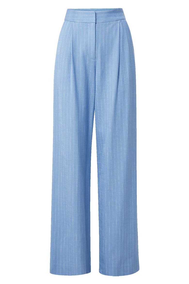 Heyser Pinstripe Pleated Wide Leg Pants, Alternate, color, BLUE JAY DOVE