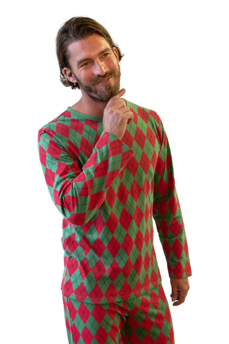 Men's Loose Fit Cotton Matching Family Holiday Pajamas, Classic & Geometric Patterns, Alternate, color, Argyle Red & Green