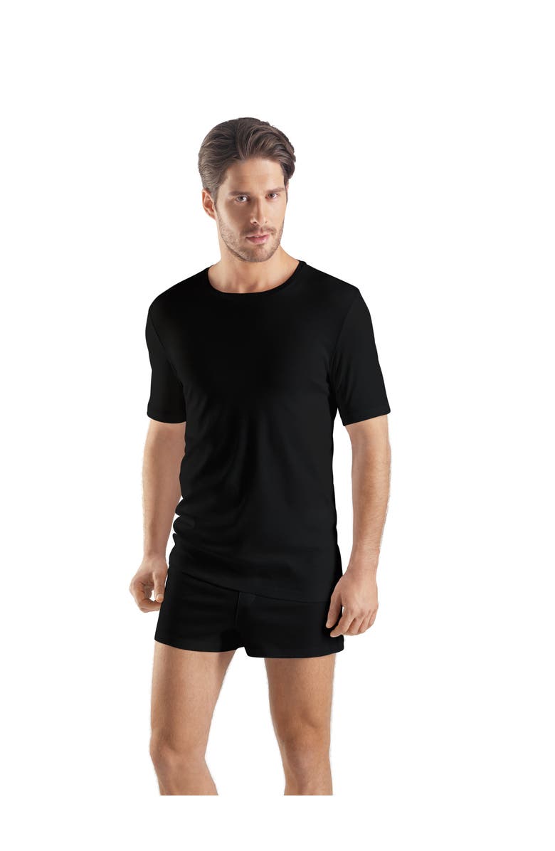 Hanro Sea Island Cotton Crew Neck T-shirt, Alternate, color, Black
