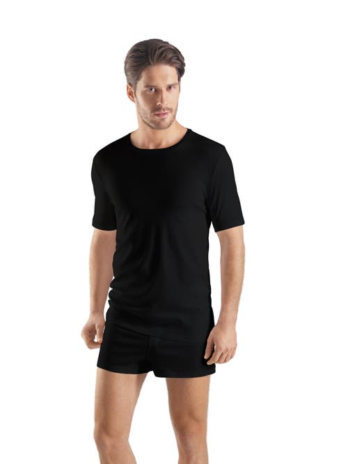 Hanro Sea Island Cotton Crew Neck T-shirt In Black