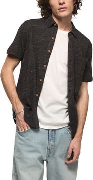 Lucky Brand Slub Knit Short Sleeve Cotton Blend Button-Up Shirt