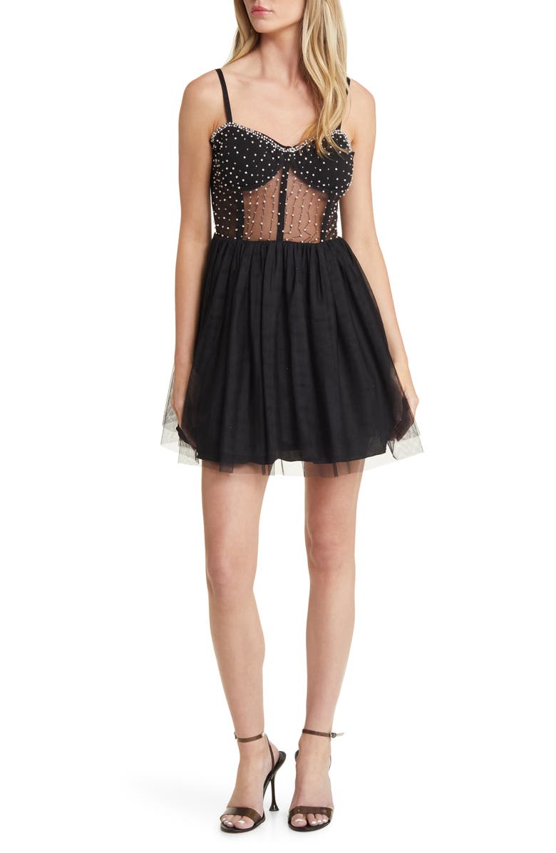 Speechless Embellished Sheer Mesh Corset Minidress, Main, color, 