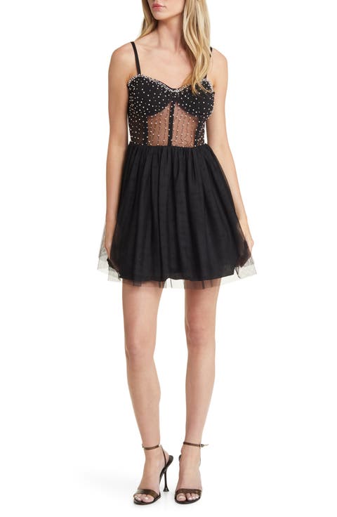 Embellished Sheer Mesh Corset Minidress