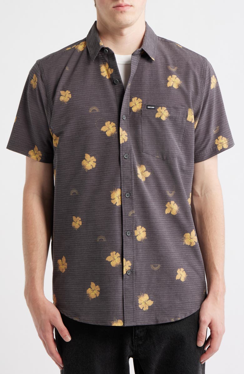 Rip Curl Sessions Aerotech Short Sleeve Performance Button-Up Shirt, Alternate, color, Washed Black