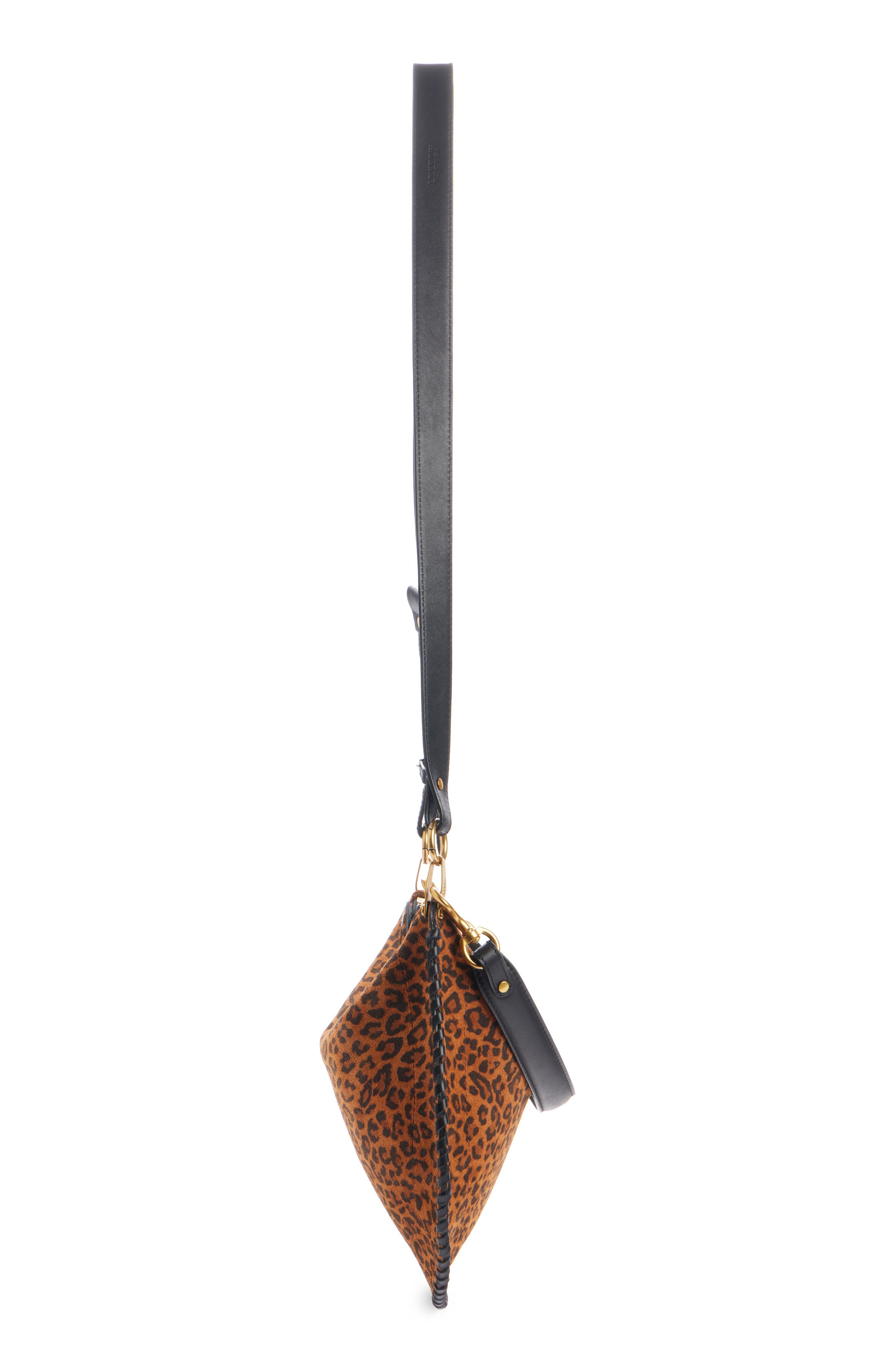 Isabel Marant Oskan Leopard Spot Suede Shoulder Bag, Alternate, color, 