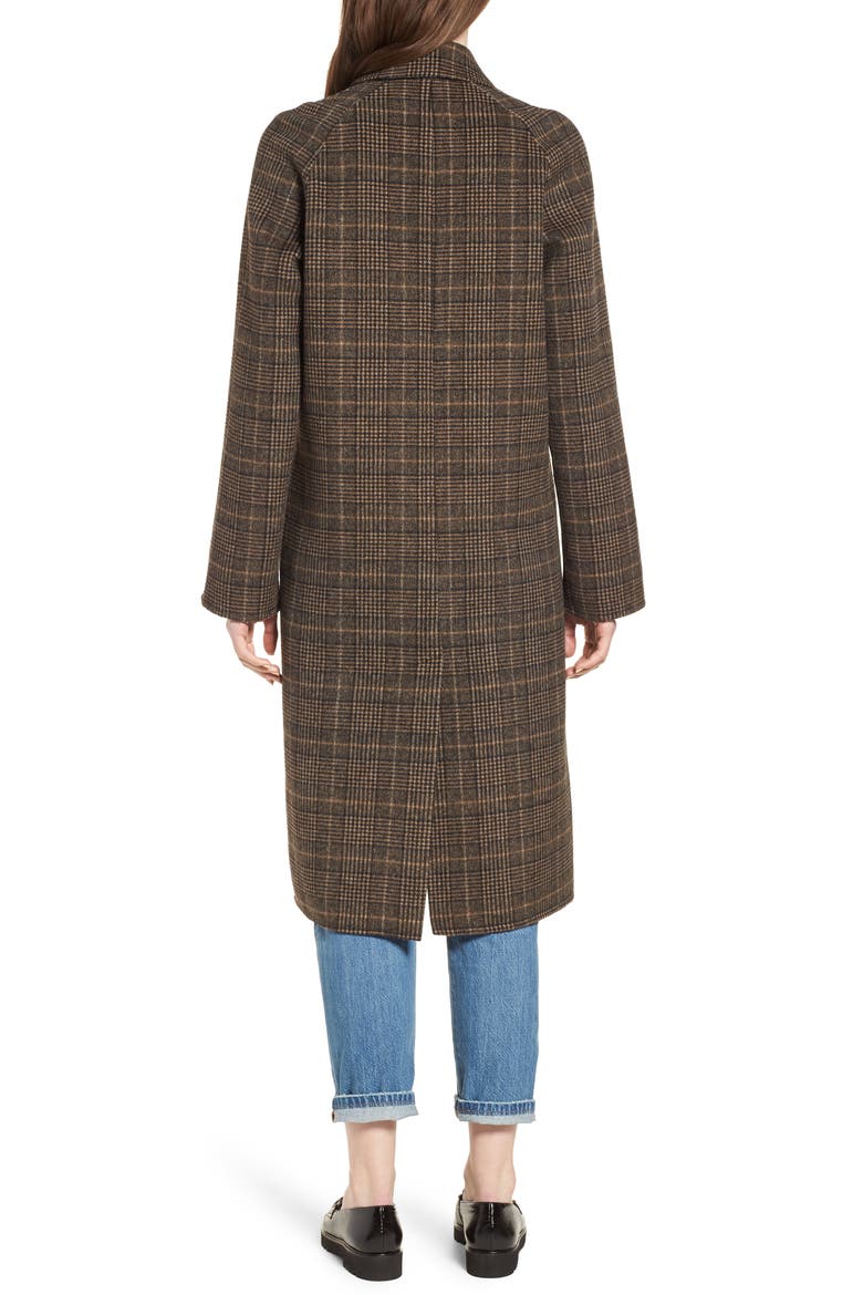 Double Face Plaid Wool Blend Coat, Alternate, color, BROWN PLAID