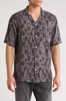 AllSaints Boomslang Snakeskin Print Camp Shirt