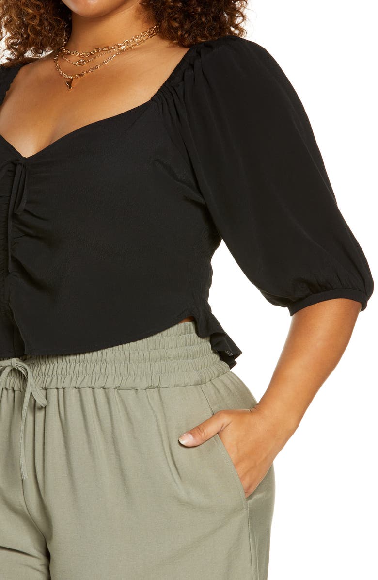 Open Edit Tie Front Puff Sleeve Blouse, Alternate, color,