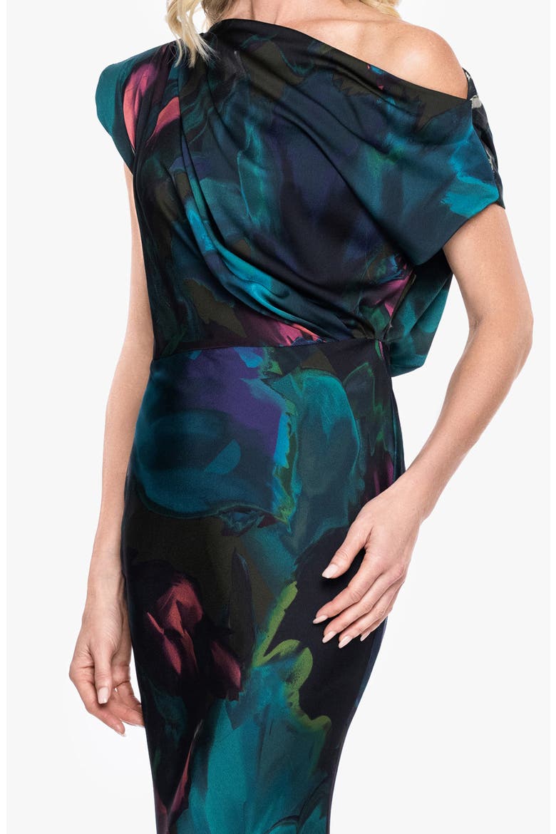 Floral Print Satin Gown, Alternate, color, TEAL/ MULTI