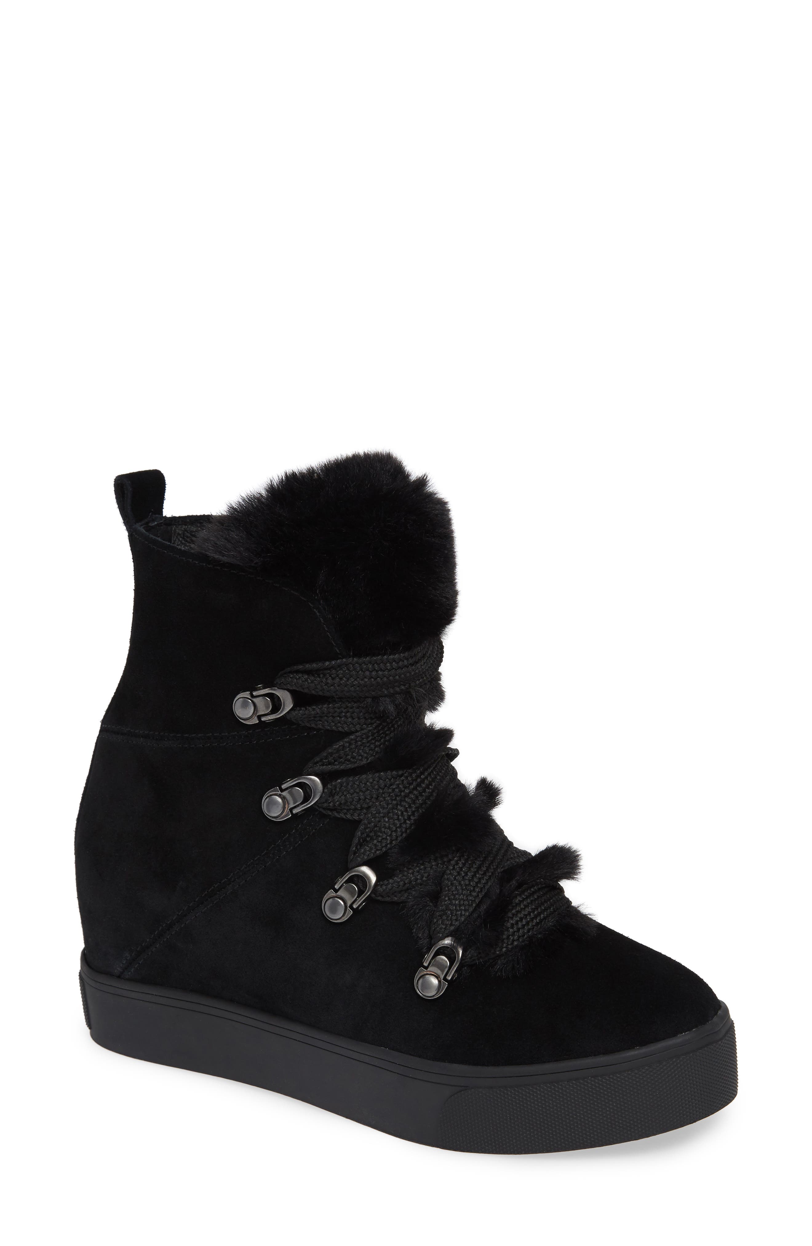 JSlides Whitney Faux Fur Trim High Top Sneaker, Main, color, 
