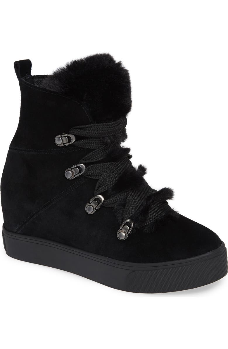 JSlides Whitney Faux Fur Trim High Top Sneaker, Main, color,