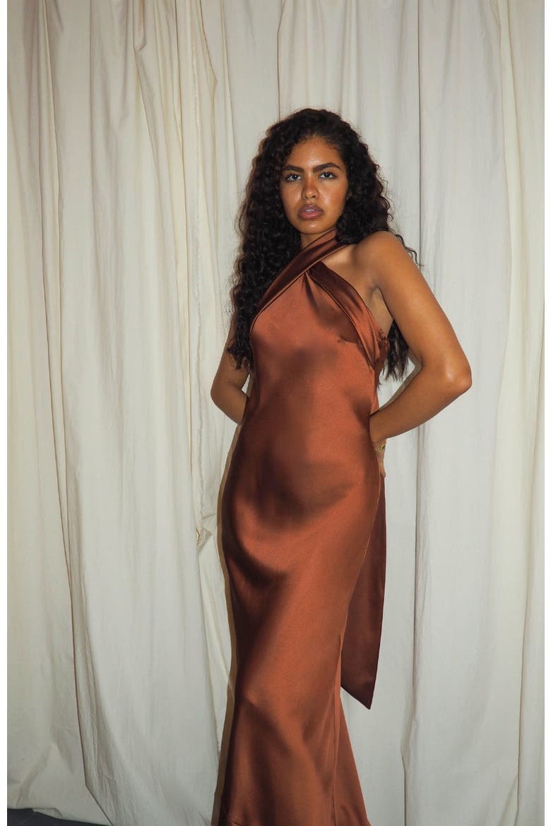 Roma Halter Neck Dress, Alternate, color, Cinnamon