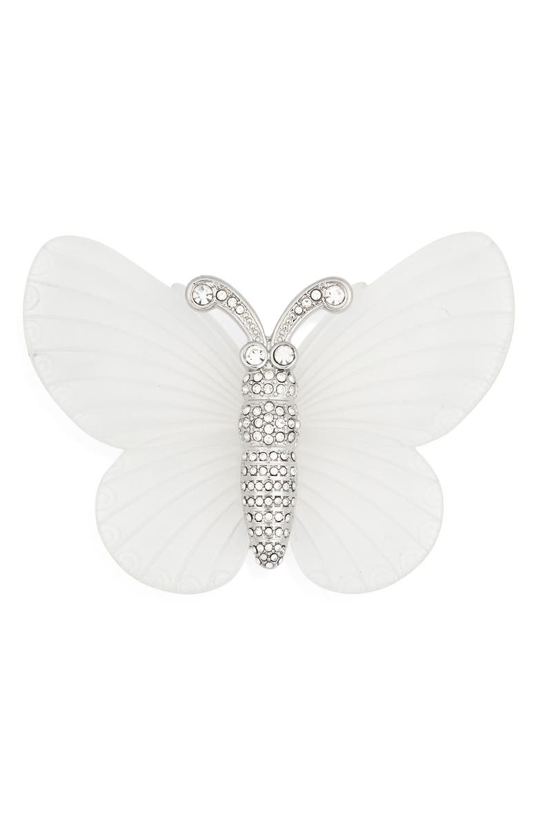 Kenneth Jay Lane Large Frost Crystal Butterfly Pin, Main, color, White