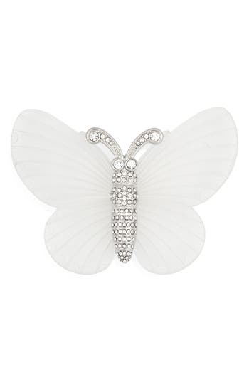 Kenneth Jay Lane Large Frost Crystal Butterfly Pin In White