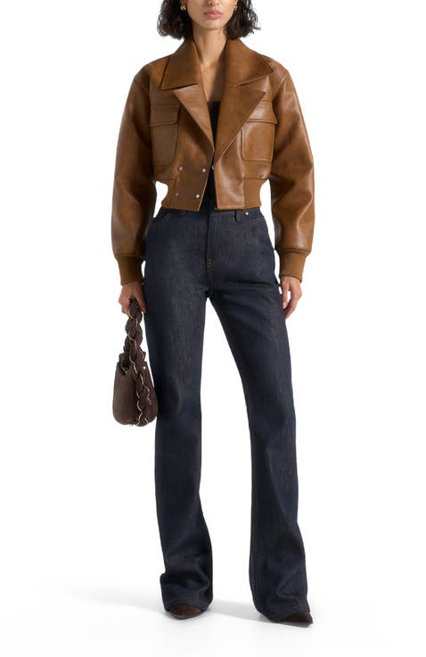 Cosette Vintage Leather Lapel Bomber Jacket