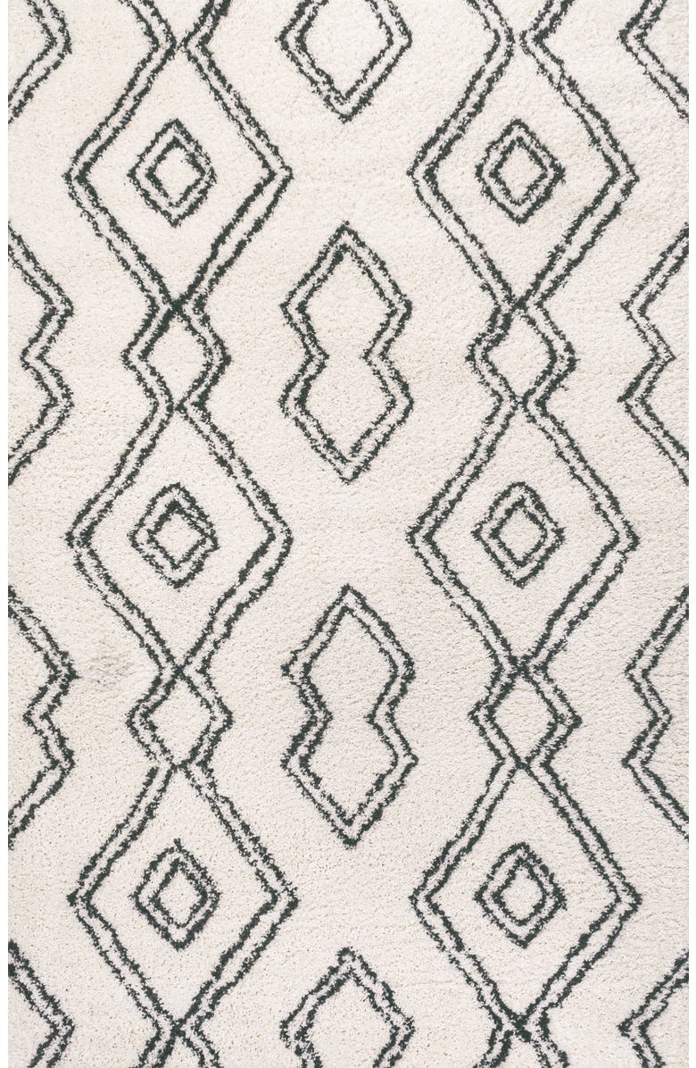 JONATHAN Y Deia Moroccan Style Diamond Shag Area Rug, Main, color, White/Gray