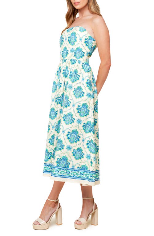 Shop Flying Tomato Strapless Cotton Fit & Flare Sundress In Off White/blue/green