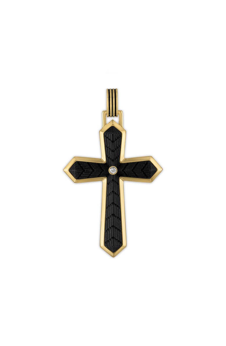 Esquire Men's Cubic Zirconia Carbon Fiber Cross Pendant, Main, color, Gold Plated Sterling Silver