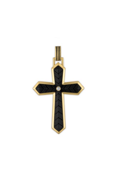 Men's Cubic Zirconia Carbon Fiber Cross Pendant