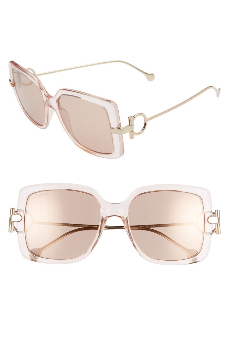 Salvatore Ferragamo Gancio 55mm Square Sunglasses, Main, color, NUDE