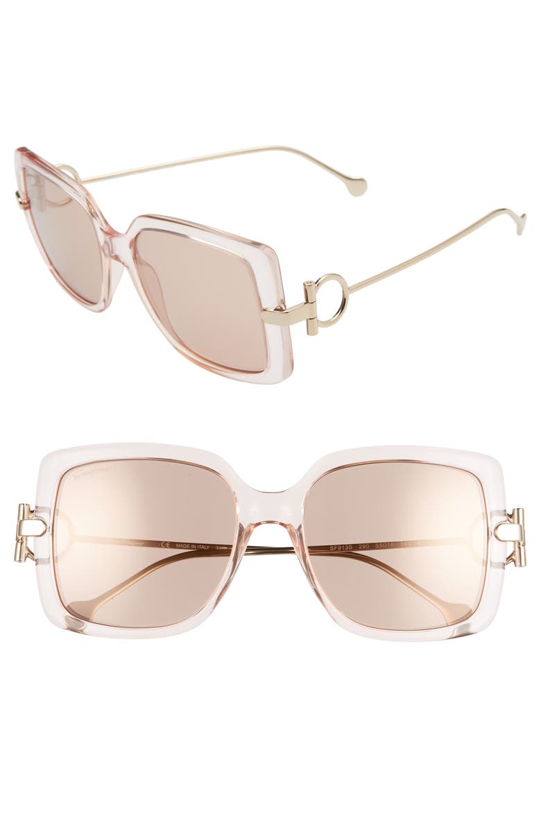 FERRAGAMO Salvatore Ferragamo Gancio 55mm Square Sunglasses, Main, color, Nude
