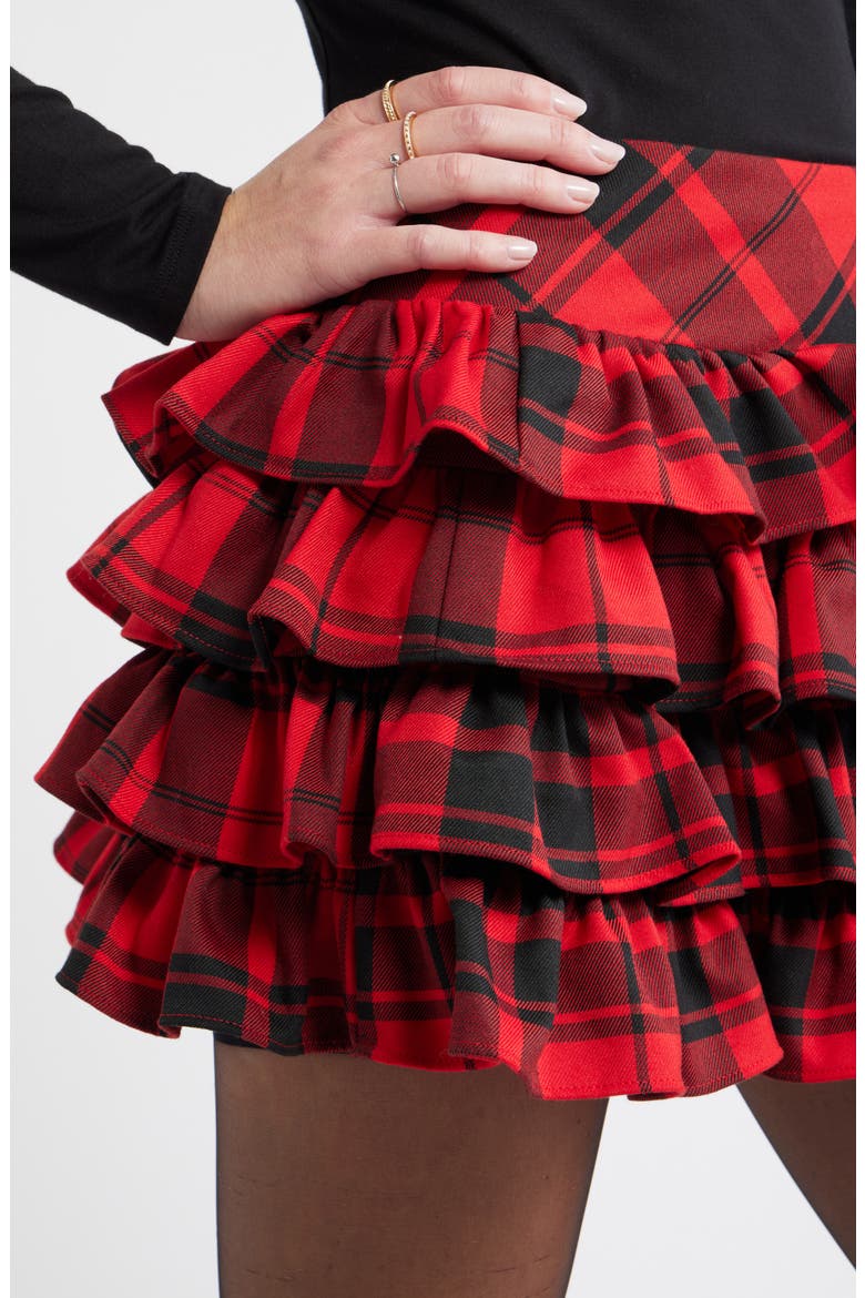 Tiered Ruffle Miniskirt, Alternate, color, RED PLAID