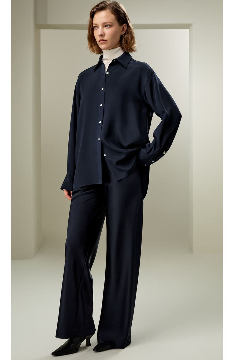 Lilysilk The One Relaxed Fit Silk Shirt, Alternate, color, Midnight Blue