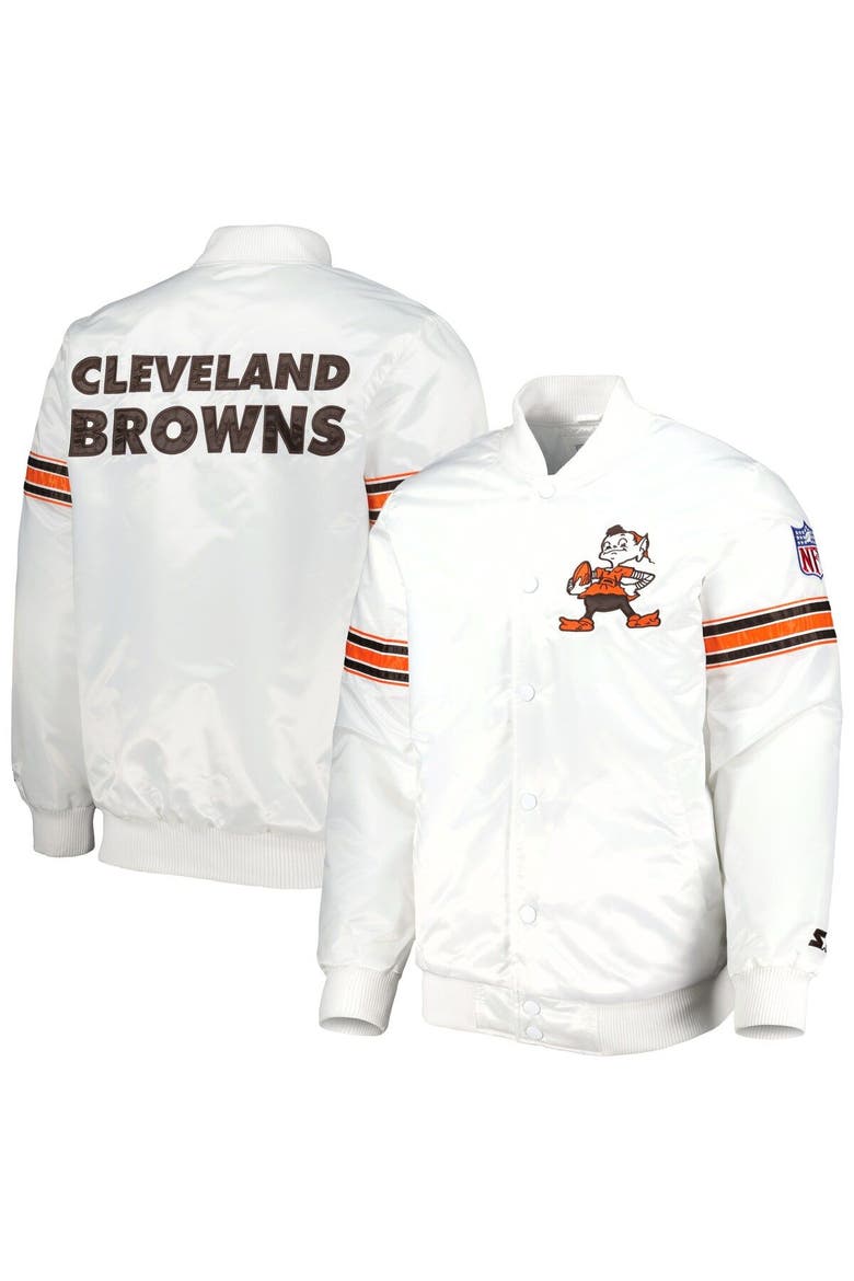 Men's Starter White Cleveland Browns The Power Forward Full-Snap Jacket, Alternate, color, White