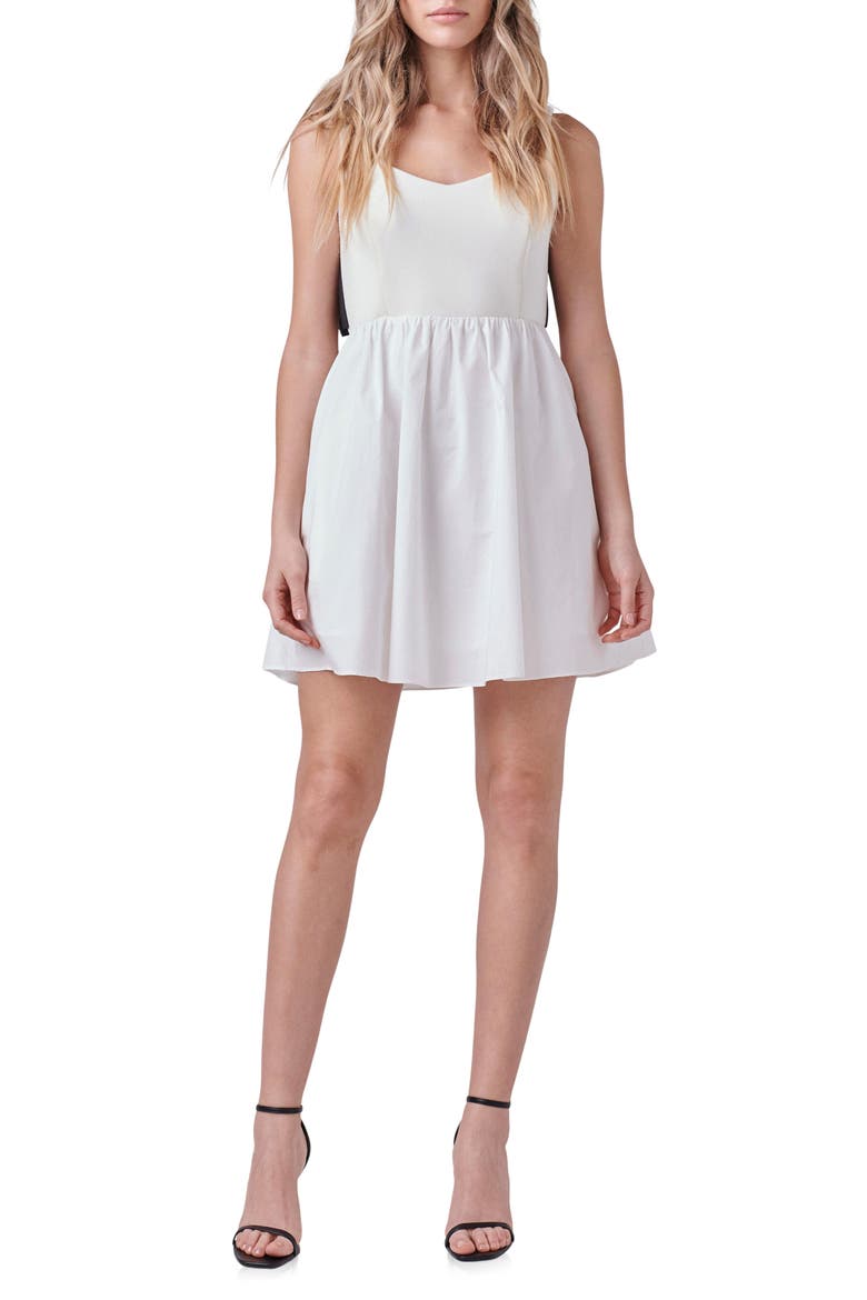 Contrast Back Bow Poplin A-Line Dress, Main, color, IVORY/ BLACK