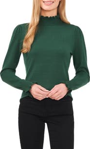 CeCe Ruffle Mock Neck Sweater