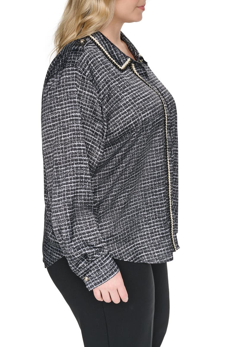 Tweed Print Button-Up Shirt, Alternate, color, BLACK/ SOFT WHITE MULTI