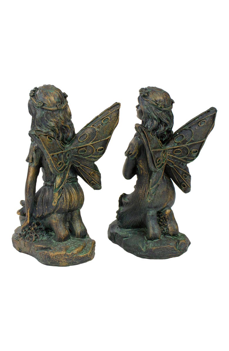 Northlight Set of 2 Bronze Kneeling Fairies With Flowers and a Butterfly Outdoor Garden Statues - 7", Alternate, color, Bronze