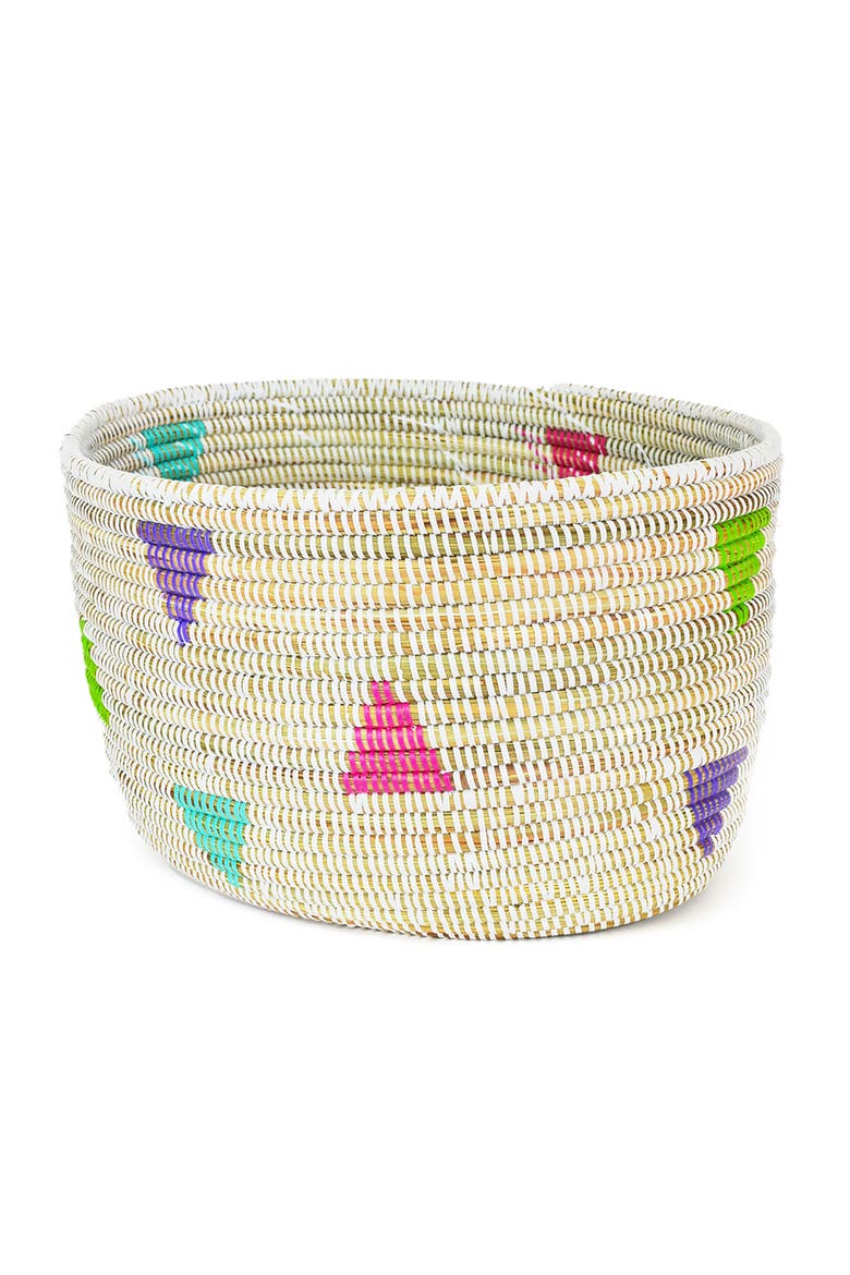 White Teranga Triangles Knitting Basket, Main, color, White