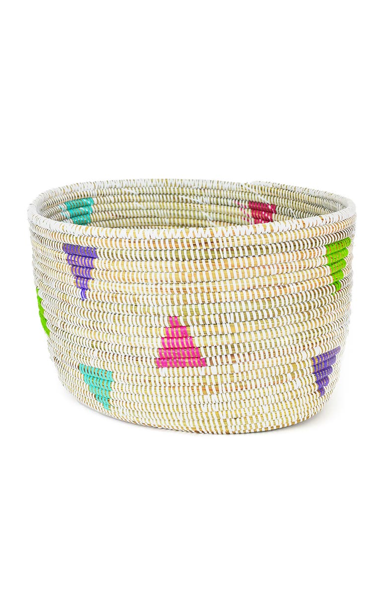 African Modern White Teranga Triangles Knitting Basket, Main, color, 