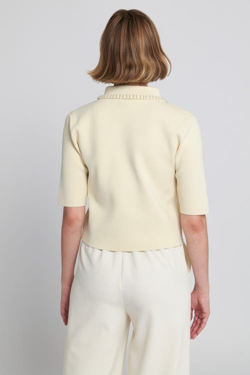 Elle Collection Embellished Collar Knit Top Shawl Sweater In Neutral