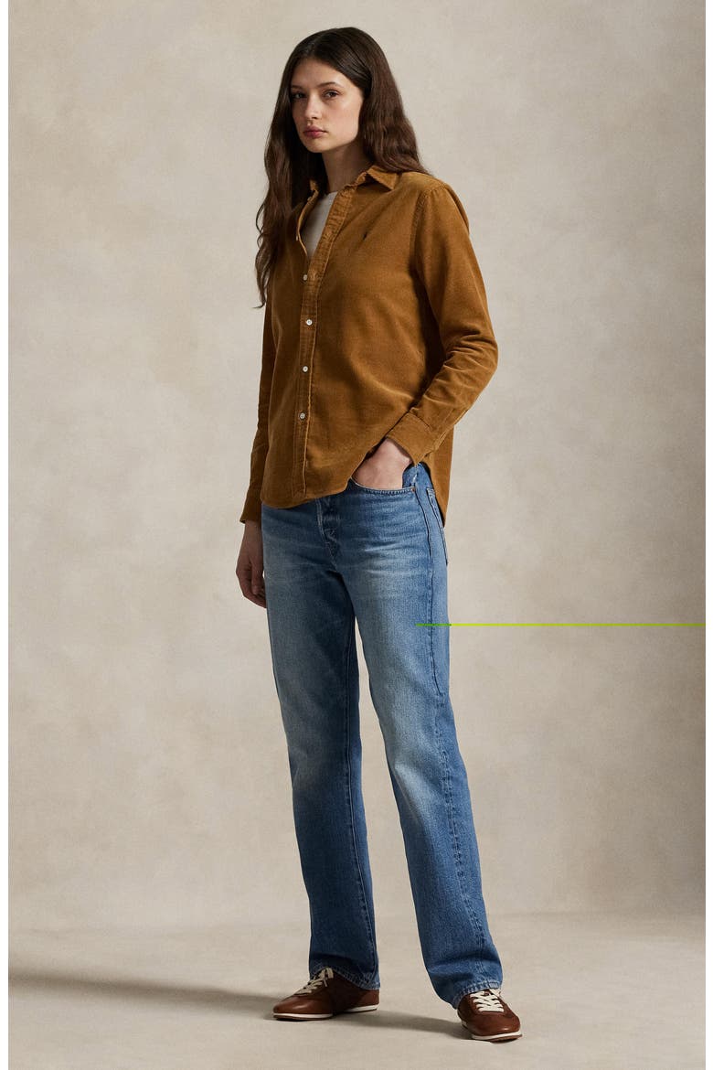 Fine Wale Cotton Corduroy Button-Up Shirt, Alternate, color, CLA TAN