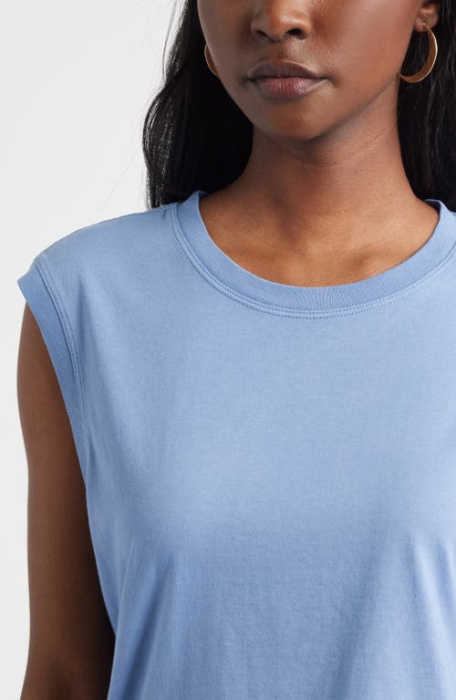 Treasure & Bond Pleat Shoulder Cotton Tank In Blue