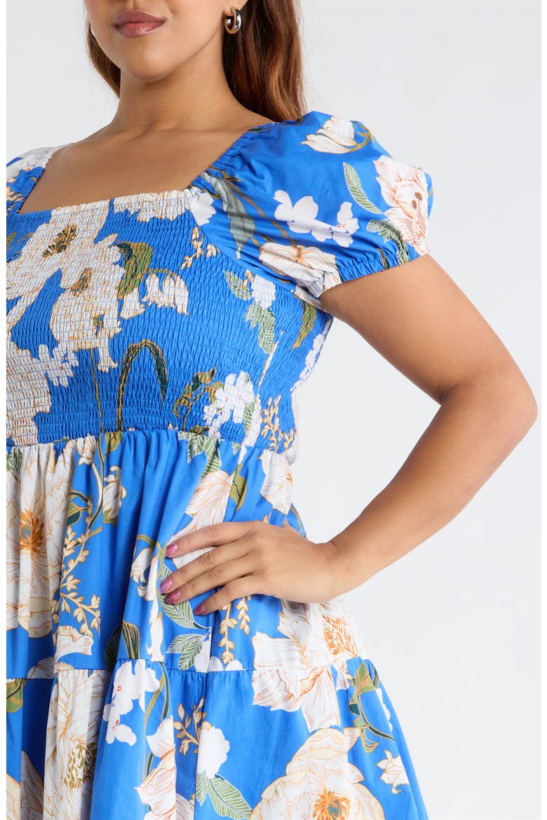 Roswell Floral Smocked Minidress, Alternate, color, BLUE-CREAM