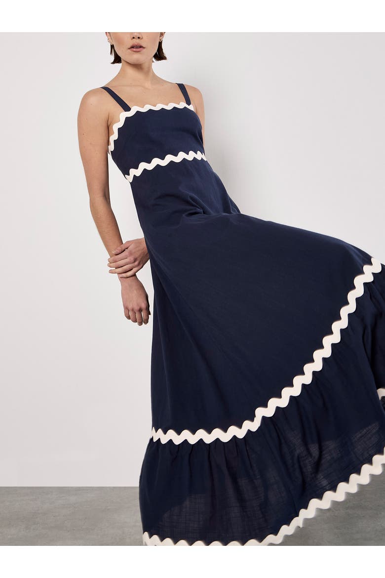 Rick Rack Trim Trapeze Midaxi Dress, Alternate, color, Navy
