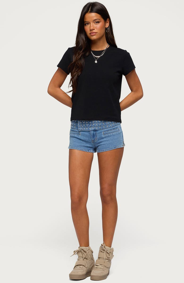 EDIKTED Odetta Studded Low Rise Denim Shorts, Alternate, color,